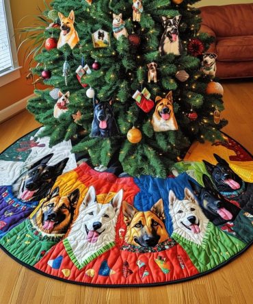 Shepherd Holiday Blessings Tree Skirt — Handcrafted Custom Shepherd Dog Christmas Skirt, Made-To-Order Festive Decor