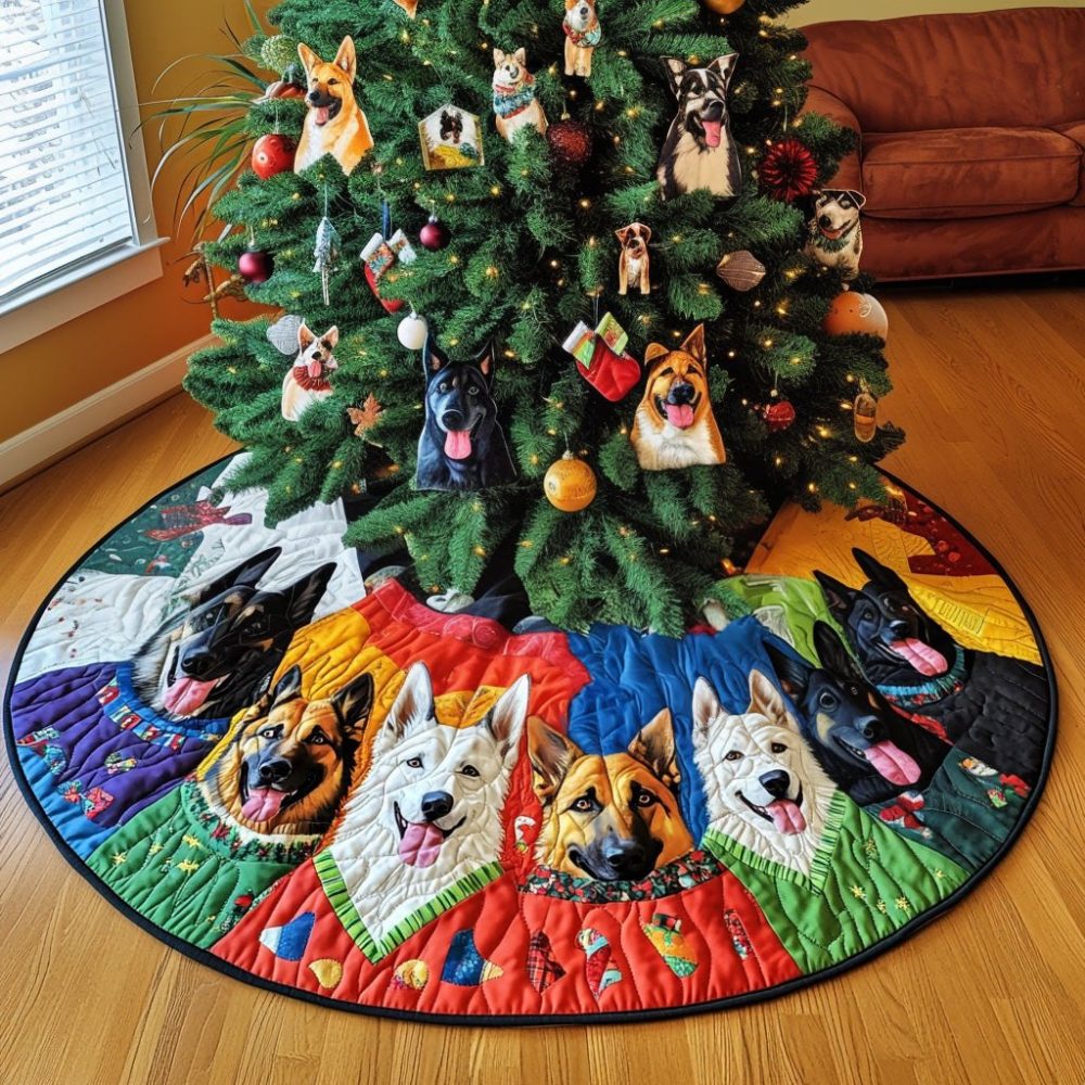 Shepherd Holiday Blessings Tree Skirt — Handcrafted Custom Shepherd Dog Christmas Skirt, Made-To-Order Festive Decor