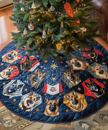 Shepherd Journey Christmas Tree Skirt — Handcrafted Custom Shepherd Dog Holiday Skirt, Made-To-Order Unique Gift