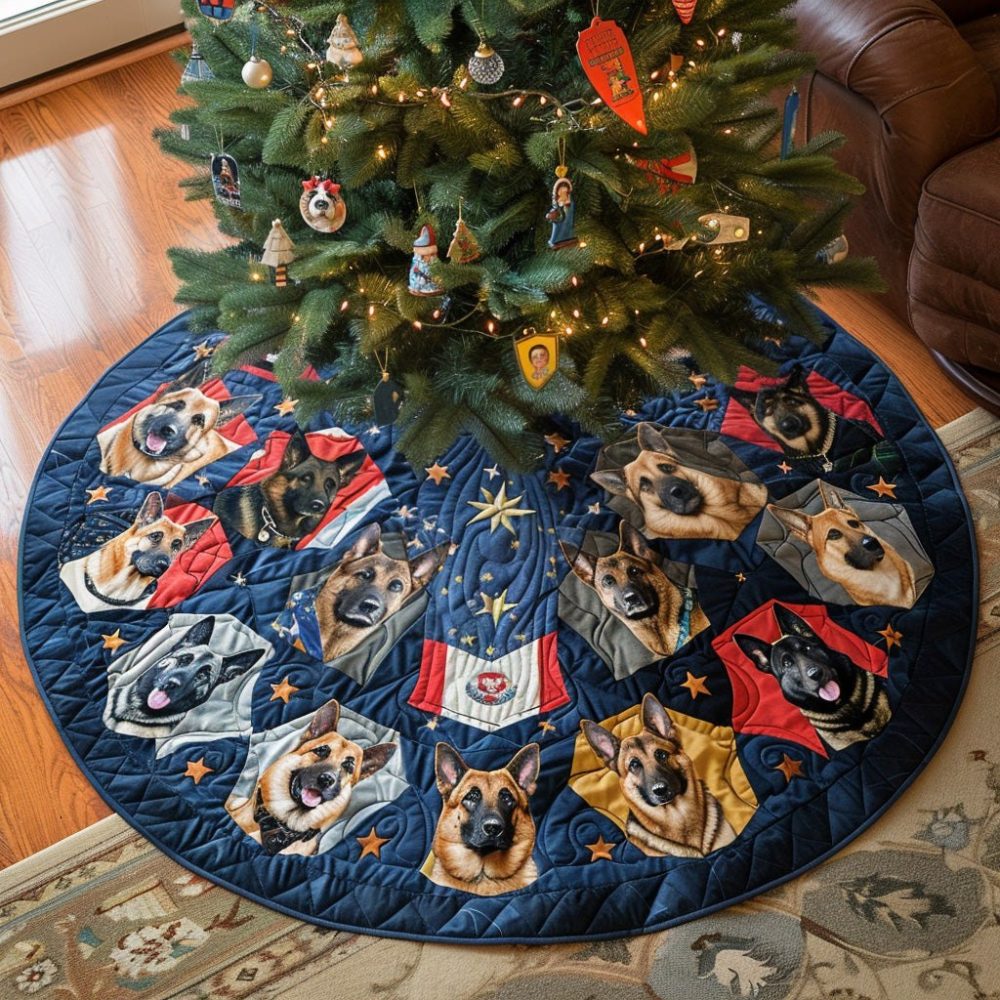 Shepherd Journey Christmas Tree Skirt — Handcrafted Custom Shepherd Dog Holiday Skirt, Made-To-Order Unique Gift