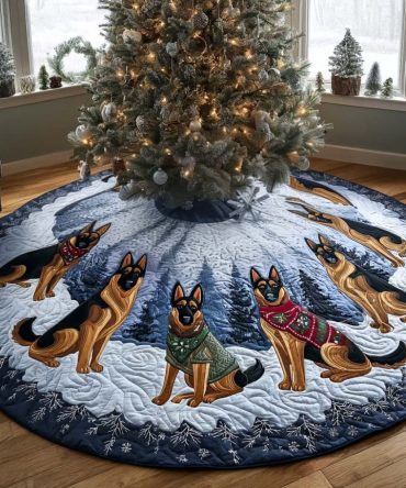 Shepherd 'Joy' Christmas Tree Skirt — Custom Handcrafted Shepherd Dog Holiday Mat, Perfect Gift For Dog Owners