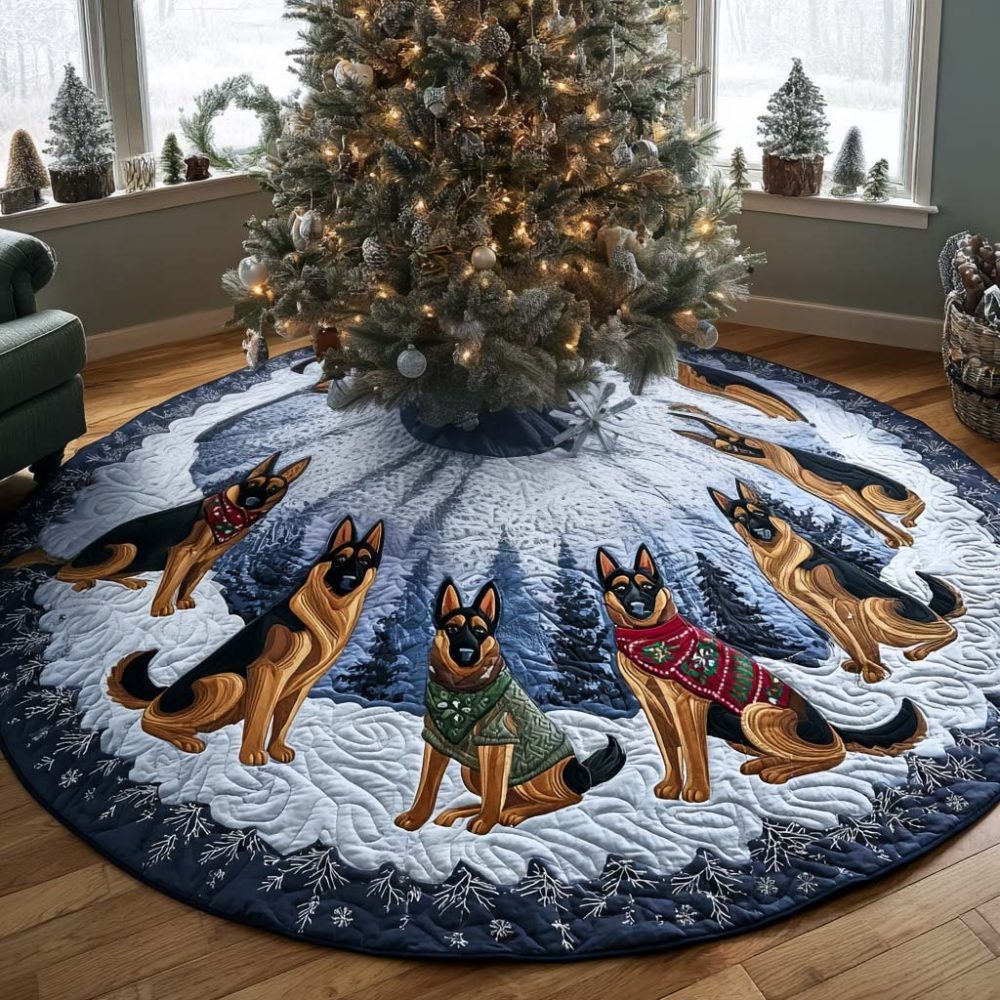 Shepherd 'Joy' Christmas Tree Skirt — Custom Handcrafted Shepherd Dog Holiday Mat, Perfect Gift For Dog Owners