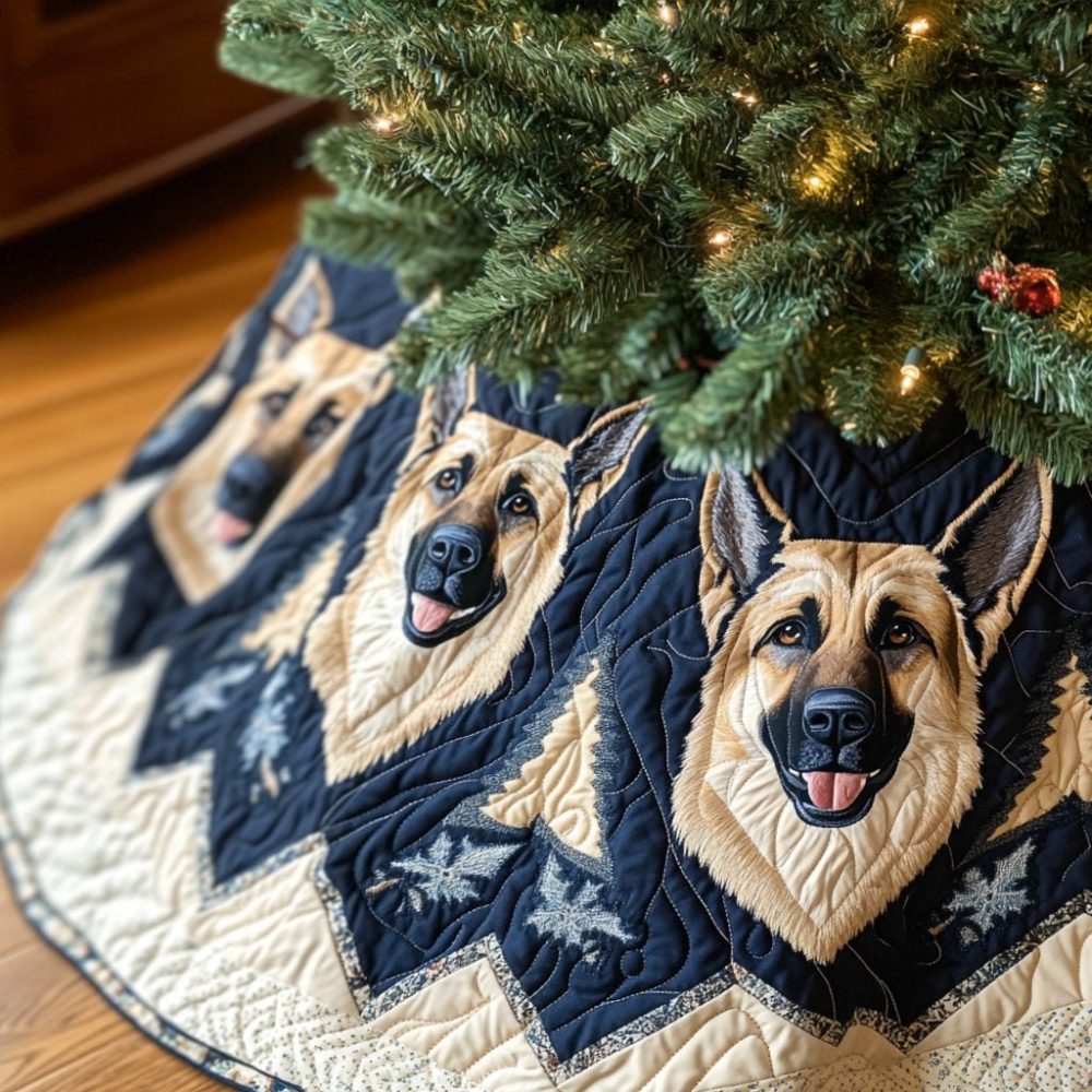 Shepherd 'Joy Wonderland' Tree Skirt — Handcrafted Custom Shepherd Christmas Skirt, Made-To-Order Festive Dog Decor