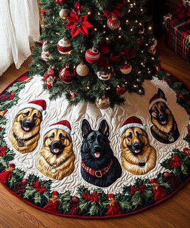 Shepherd 'Noel' Holiday Tree Skirt — Custom Made Shepherd Dog Christmas Skirt, Handcrafted Festive Base For Trees