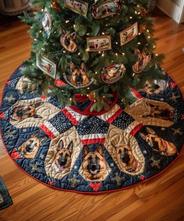 Shepherd 'Silent Night' Tree Skirt — Handcrafted Shepherd-Themed Christmas Skirt, Custom Made & Perfect Holiday Gift