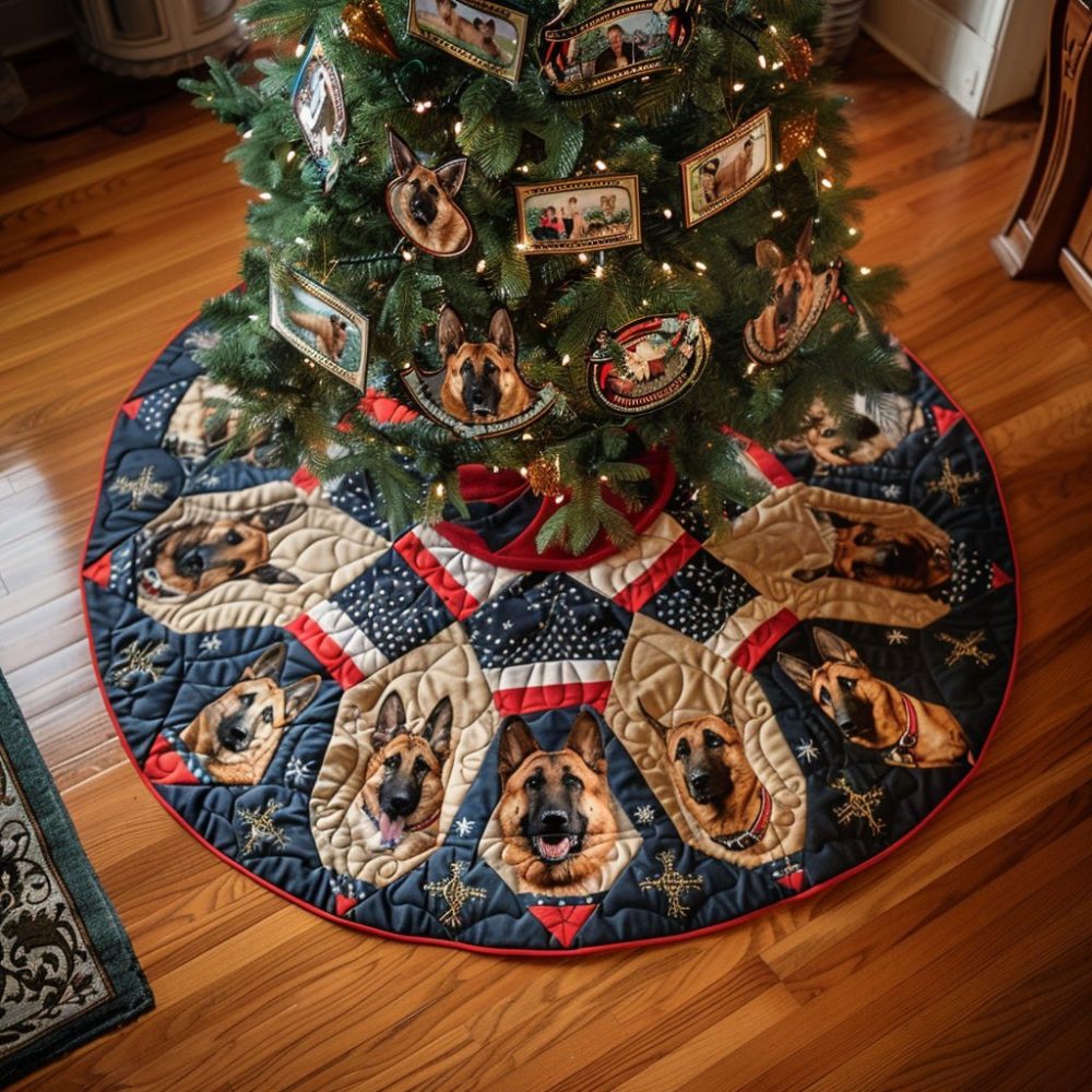 Shepherd 'Silent Night' Tree Skirt — Handcrafted Shepherd-Themed Christmas Skirt, Custom Made & Perfect Holiday Gift