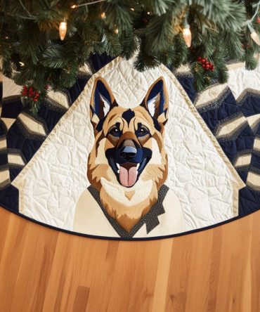 Shepherd Yuletide Glow Tree Skirt — Handcrafted Shepherd Dog Christmas Skirt, Custom Made For Holiday Decor & Gifts