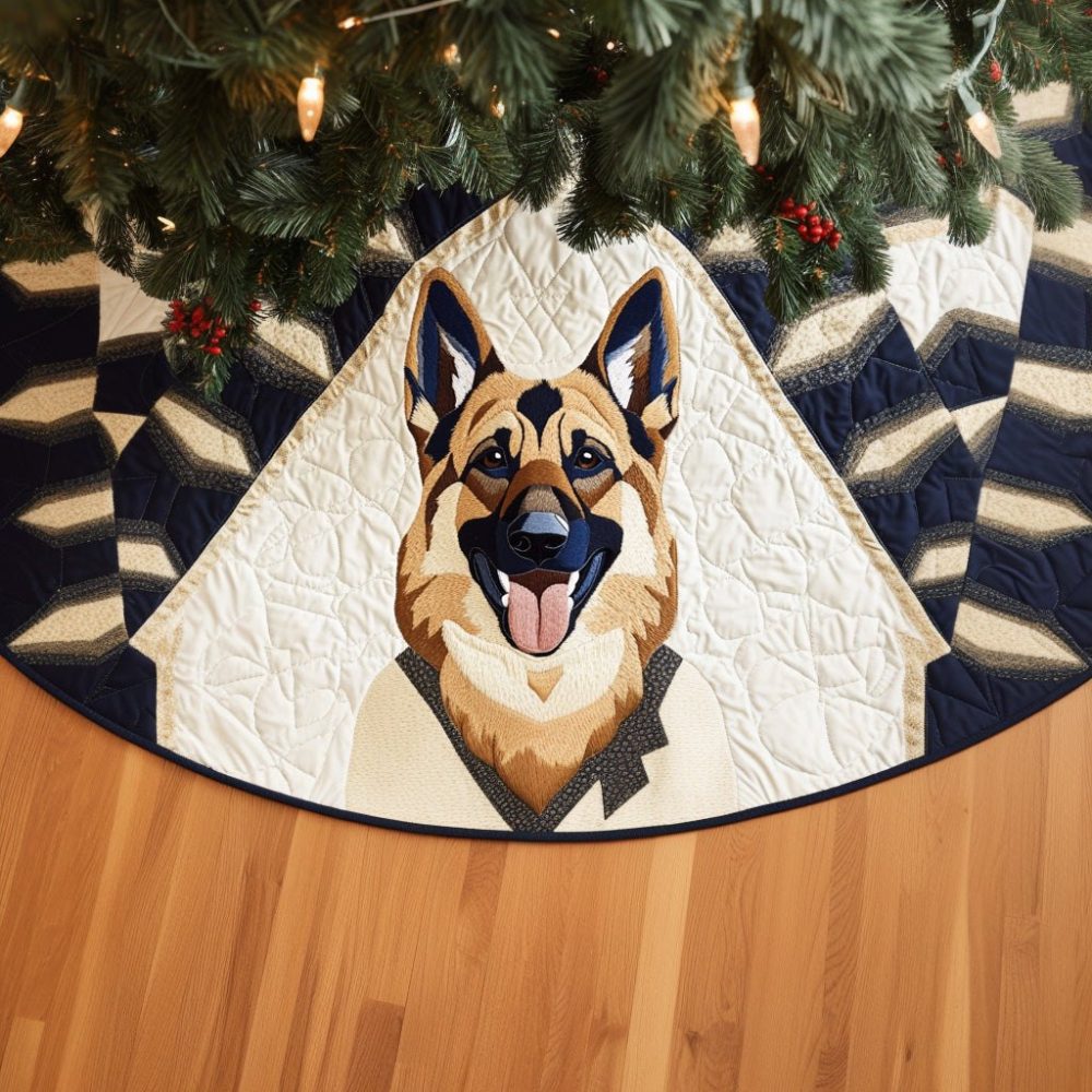 Shepherd Yuletide Glow Tree Skirt — Handcrafted Shepherd Dog Christmas Skirt, Custom Made For Holiday Decor & Gifts