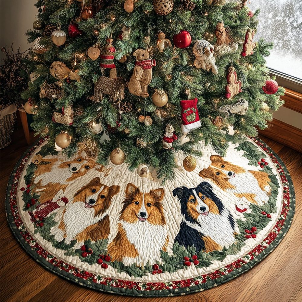 Handcrafted 'Delight' Shetland Sheepdog Holiday Tree Skirt — Custom Made, Plush Festive Décor For Sheltie Fans