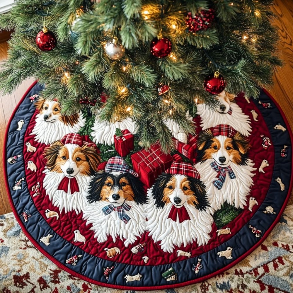Personalized Shetland Sheepdogs Wonder Holiday Tree Skirt — Handmade Christmas Tree Skirt For Sheltie Lovers — Free Personalization & Fast Shipping