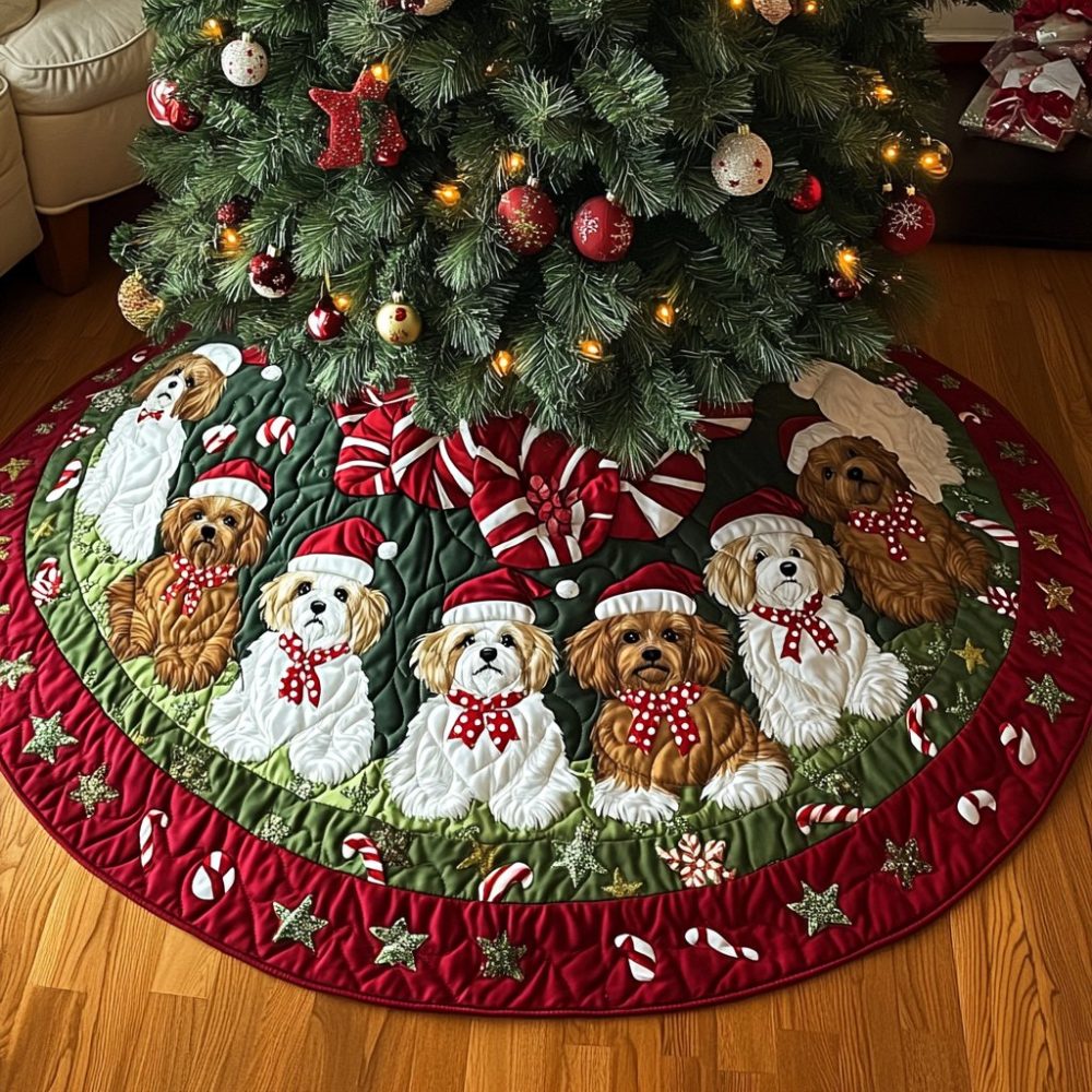 Personalized Shih Tzu Christmas Charm Tree Skirt — Handmade Decorative Holiday Tree Skirt For Dog Lovers — Free Personalization & Fast Shipping