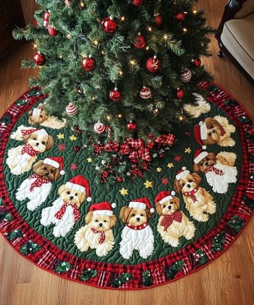 Custom Shih Tzu Noel Night Holiday Tree Skirt — Handmade Christmas Tree Skirt For Dog Lovers — Free Personalization & Fast Shipping