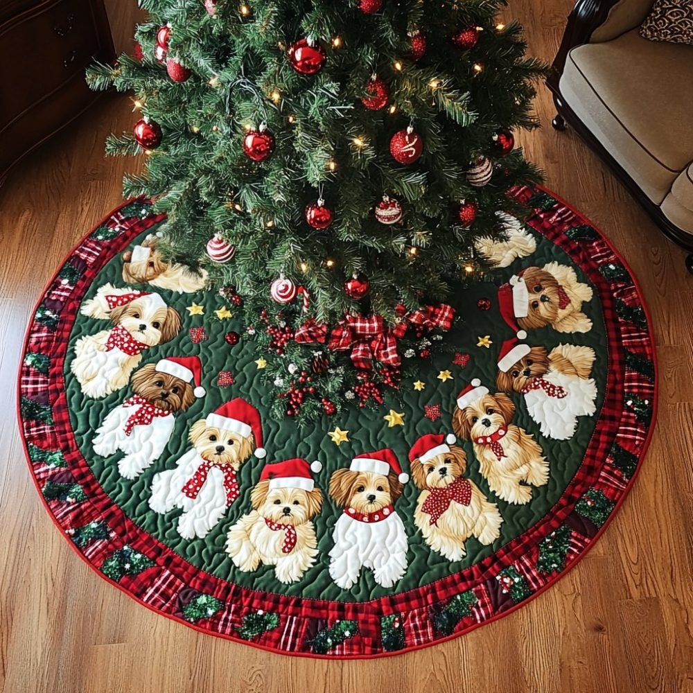 Custom Shih Tzu Noel Night Holiday Tree Skirt — Handmade Christmas Tree Skirt For Dog Lovers — Free Personalization & Fast Shipping