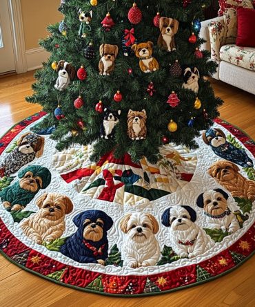 Shih Tzu Under The Tree Custom Skirt — Charming Shih Tzu Portraits Around Your Tree, Made-To-Order Holiday Decor & Keepsake