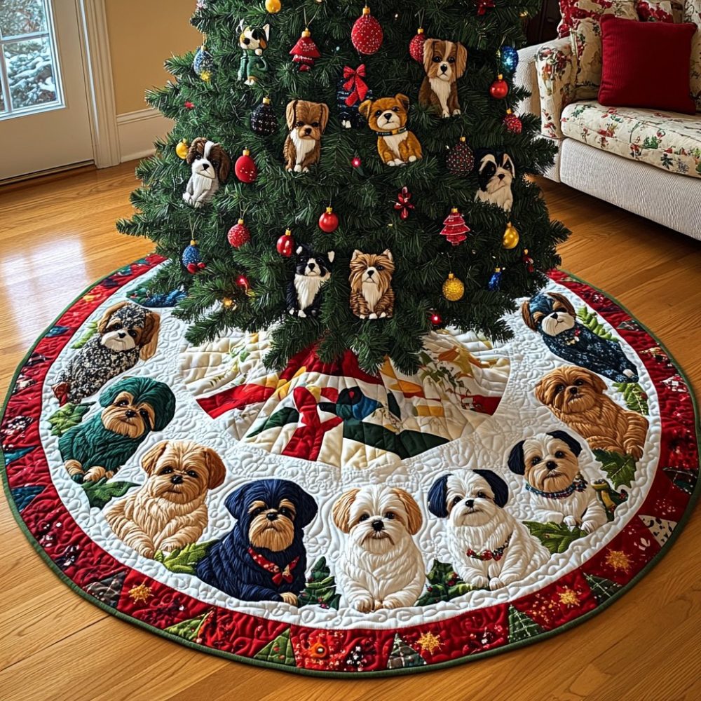 Shih Tzu Under The Tree Custom Skirt — Charming Shih Tzu Portraits Around Your Tree, Made-To-Order Holiday Decor & Keepsake