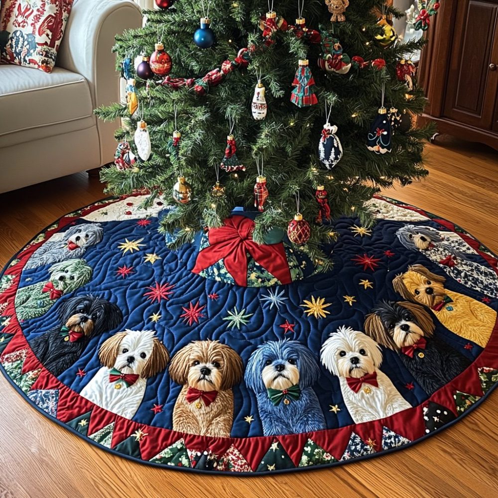 Shih Tzu Winter Magic Personalized Tree Skirt — Enchanting Holiday Canine Design, Custom Handmade For Pet Lovers & Photo Ops