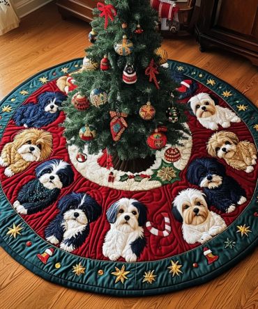Shih Tzu Winter Wonderland Custom Skirt — Cozy Holiday Tree Skirt With Shih Tzu Motif, Handmade & Ready To Personalize