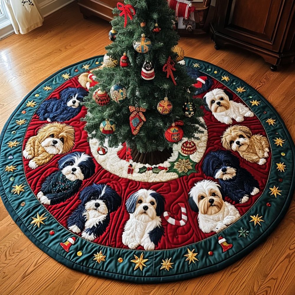 Shih Tzu Winter Wonderland Custom Skirt — Cozy Holiday Tree Skirt With Shih Tzu Motif, Handmade & Ready To Personalize