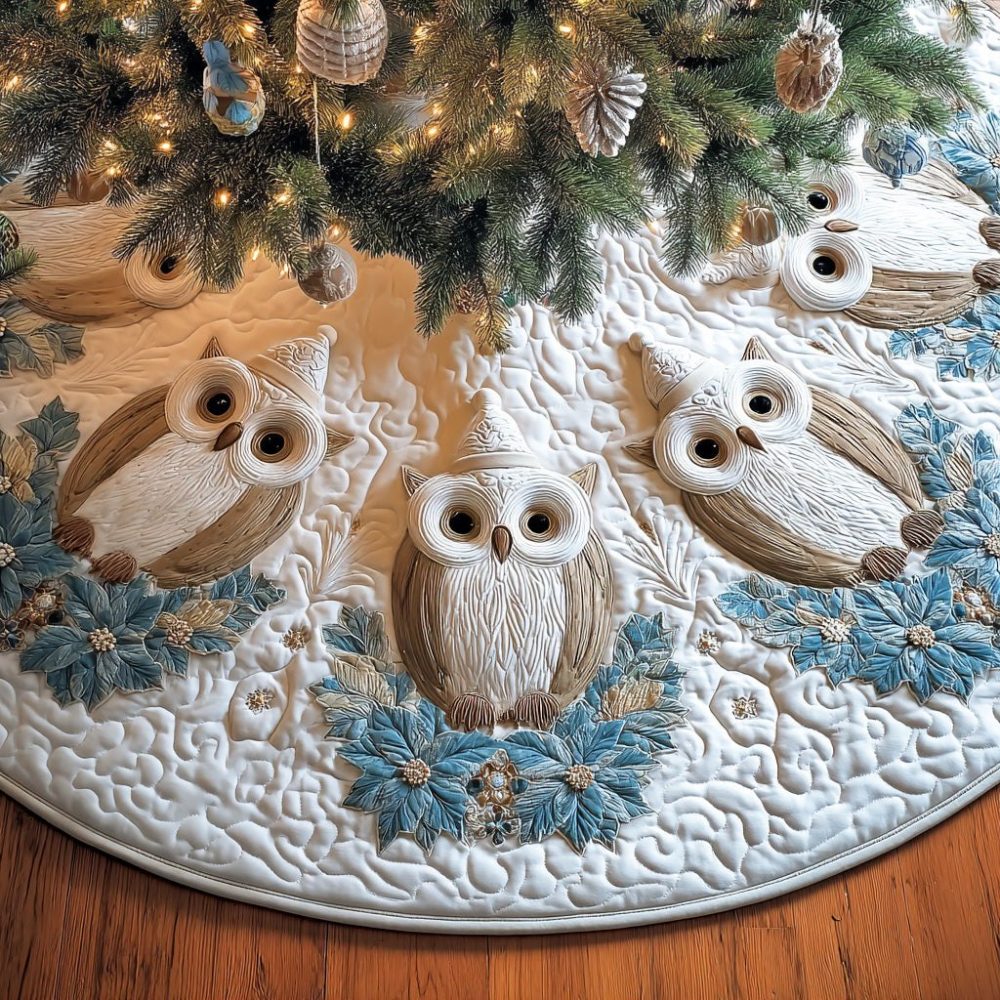 Silent Flight Festive Tree Skirt — Airy Snowflake Embroidered Skirt For Christmas Trees, Custom-Made, Elegant Holiday Centerpiece