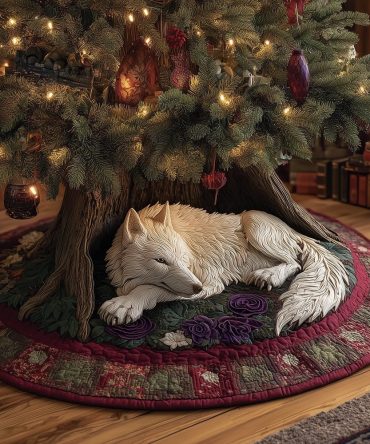 Handcrafted Silent Guardian Holiday Tree Skirt - Custom Guardian Angel Silhouette Christmas Tree Skirt, Elegant Protection Motif, Made-To-Order