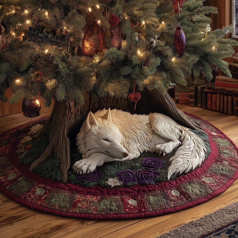 Handcrafted Silent Guardian Holiday Tree Skirt - Custom Guardian Angel Silhouette Christmas Tree Skirt, Elegant Protection Motif, Made-To-Order