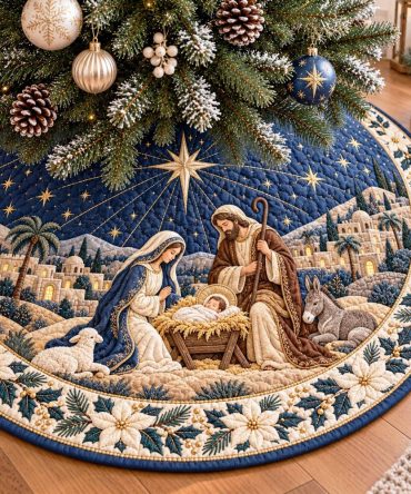 Silent Night Elegant Christmas Tree Skirt — Classic Quilted Holiday Base Cover With Timeless Design, Custom Fit Options