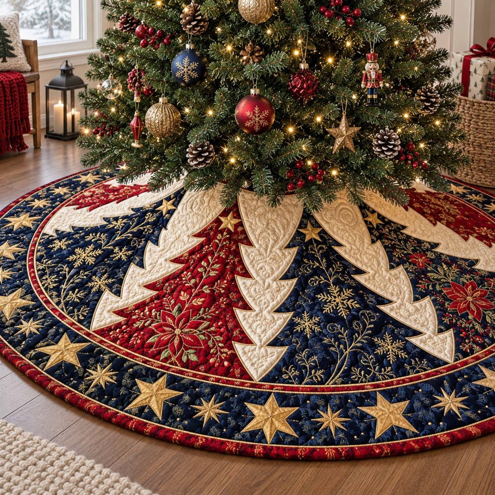Silent Spruce Premium Christmas Tree Skirt - Custom Holiday Skirt With Lush Spruce Print, Heavy-Duty Hem & Easy Care