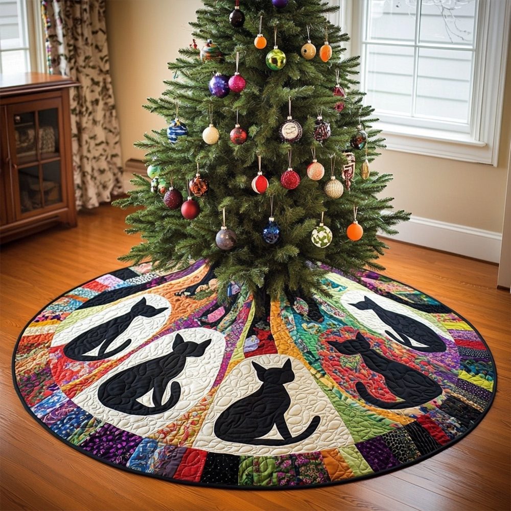 Handcrafted Silhouette Serenity Holiday Tree Skirt - Custom Minimalist Christmas Tree Skirt, Elegant Silhouette Design, Luxe Fabrics, Made-To-Order