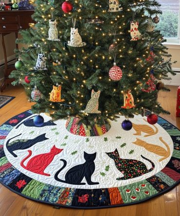 Handcrafted Silhouette Whispers Holiday Tree Skirt - Custom Delicate Silhouette Christmas Tree Skirt, Refined Design, Premium Materials, Made-To-Order