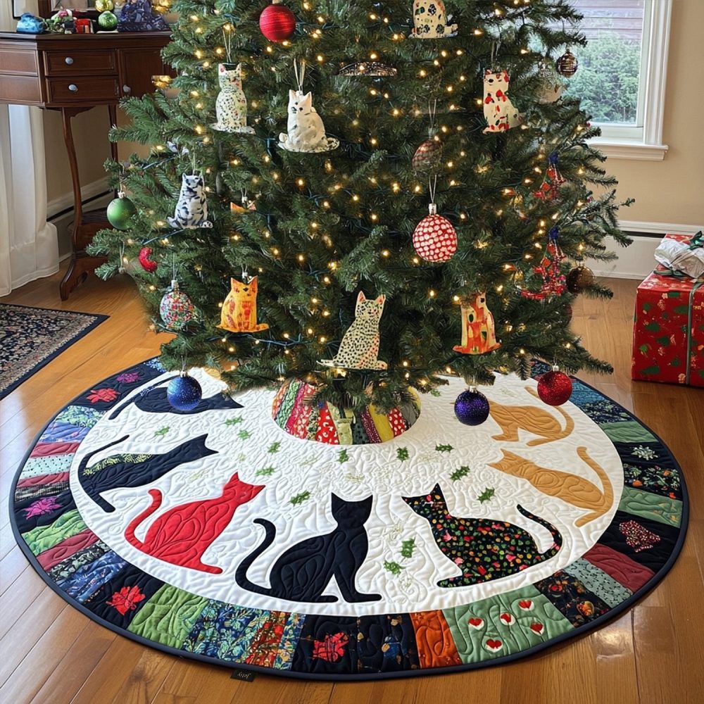 Handcrafted Silhouette Whispers Holiday Tree Skirt - Custom Delicate Silhouette Christmas Tree Skirt, Refined Design, Premium Materials, Made-To-Order