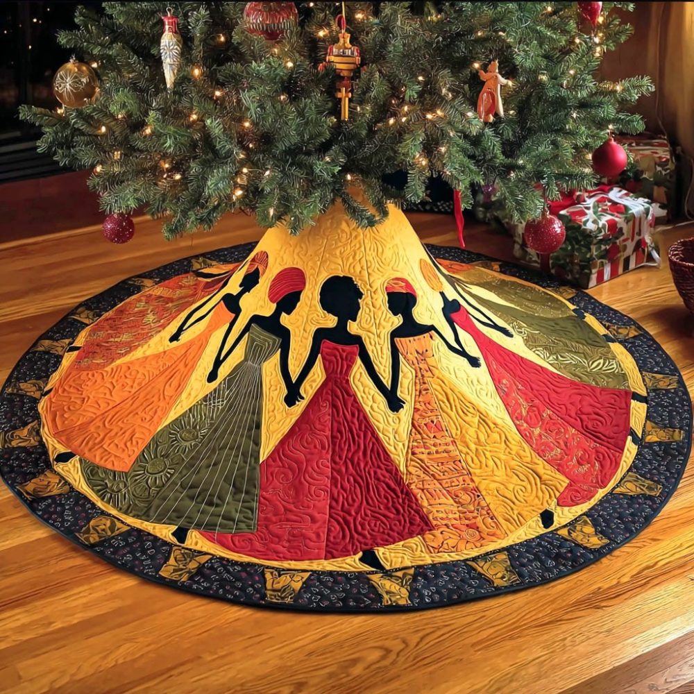 Handcrafted Sister Strength Holiday Tree Skirt - Custom Embroidered Christmas Tree Skirt, Velvet Finish, Keepsake Gift, Made-To-Order