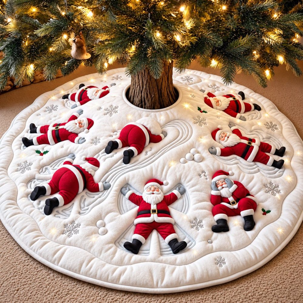 Sleepy Santa Holiday Tree Skirt - Charming Handcrafted Christmas Mat With Snuggly Texture, Tailored Sizes, Gift-Ready Packaging