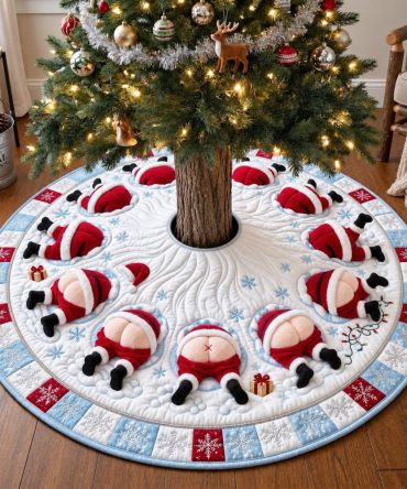 Snow Angel Santa Tree Skirt - Ethereal Winter Christmas Decor With Hand-Finished Embroidery, Plush Backing, Custom Fit Options