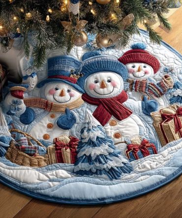 Snow Buddies Carousel Christmas Tree Skirt — Festive Carousel Scene, Custom Holiday Skirt, Plush Fabric, Handcrafted To Order
