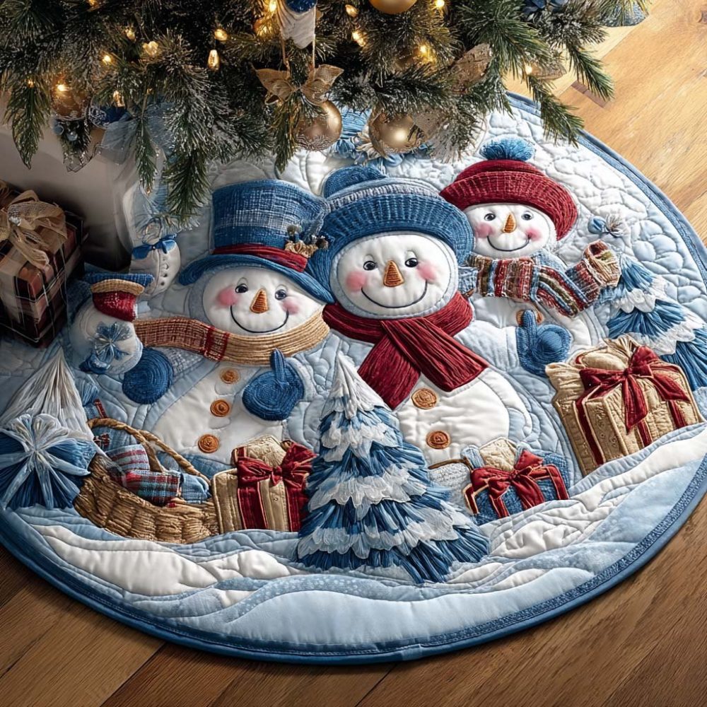 Snow Buddies Carousel Christmas Tree Skirt — Festive Carousel Scene, Custom Holiday Skirt, Plush Fabric, Handcrafted To Order