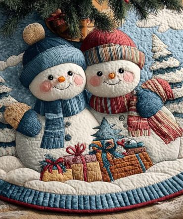 Snow Buddies Delight Holiday Tree Skirt — Cheerful Snow Buddy Design, Custom Sizing, Plush & Handcrafted For Seasonal Joy