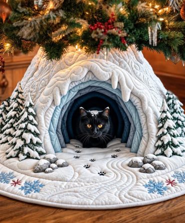 Snow Cave Cat Tree Skirt - Winter Wonderland Pet Cave Design, Durable Cotton Blend, Custom-Made For Cozy Holiday Homes