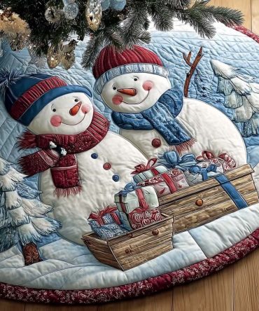 Cozy Snow Family Cabin Christmas Tree Skirt — Rustic Cabin Holiday Skirt, Custom-Made Plush Tree Skirt, Handcrafted To Order
