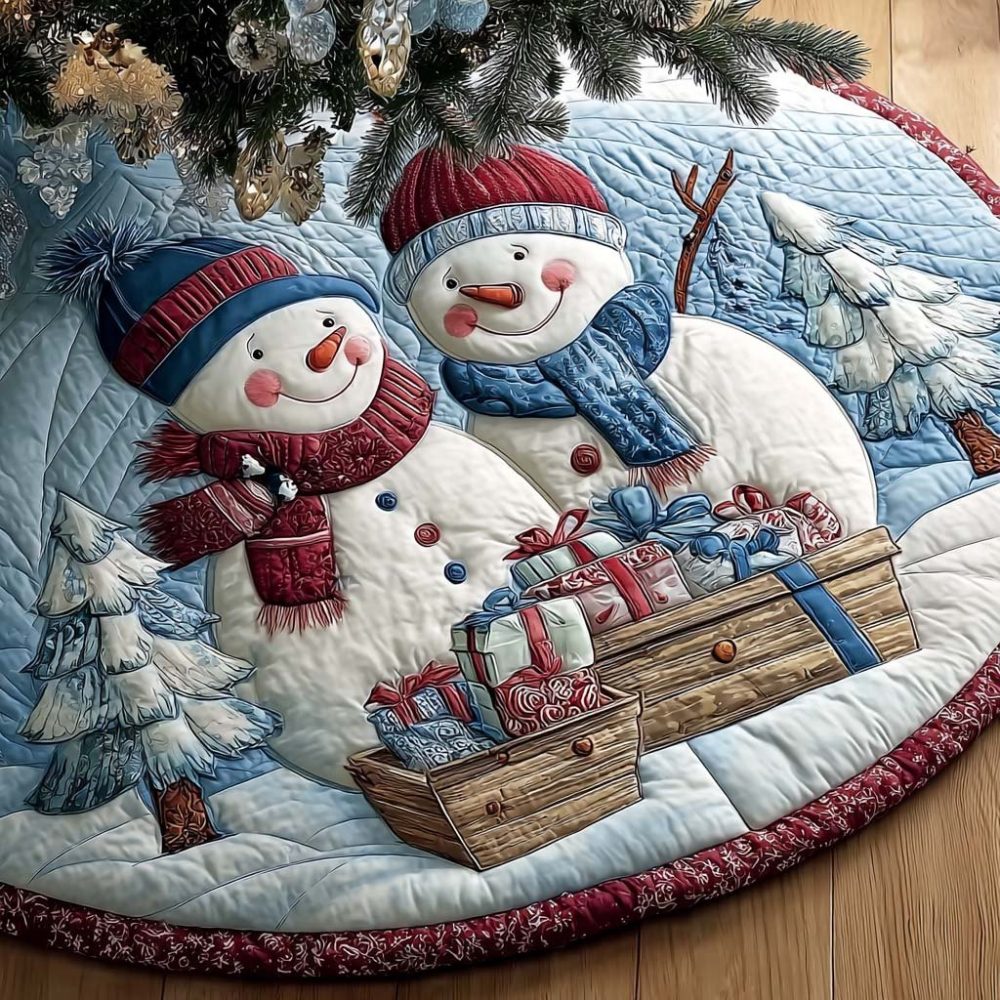 Cozy Snow Family Cabin Christmas Tree Skirt — Rustic Cabin Holiday Skirt, Custom-Made Plush Tree Skirt, Handcrafted To Order
