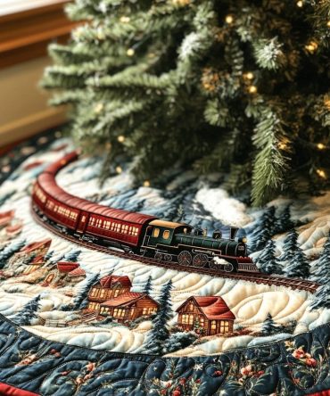 Snowbound Express Train Tree Skirt - Made-To-Order Festive Christmas Skirt With Holiday Locomotive Artwork, Premium Gift-Ready Decor