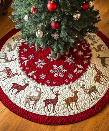 Snowbound Sleigh Classic Tree Skirt — Vintage Sleigh Scene, Quilted Elegance & Custom Sizes For Nostalgic Holiday Charm