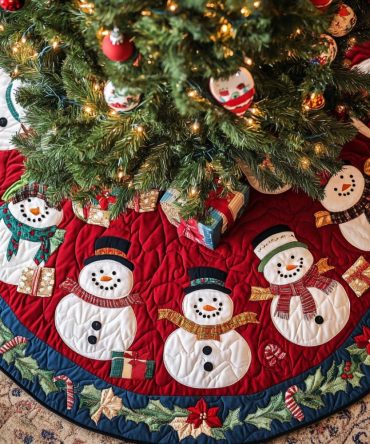 Snowflake Buddy Holiday Tree Skirt — Charming Companion Design, Durable Quilting & Personalized Size Options For Cozy Homes