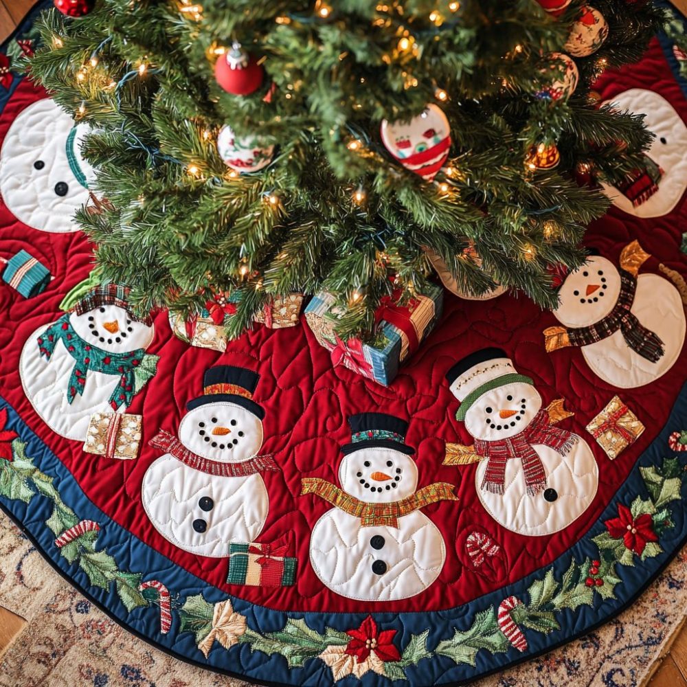 Snowflake Buddy Holiday Tree Skirt — Charming Companion Design, Durable Quilting & Personalized Size Options For Cozy Homes