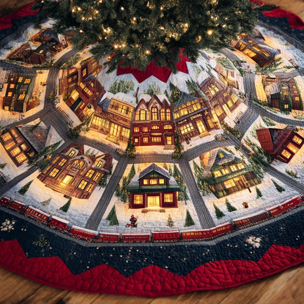 Snowflake Horizon Luxury Tree Skirt — Modern Winter Design, Premium Fabric, Custom Dimensions For Stylish Holiday Displays