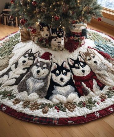 Snowflake Husky Joy Custom Tree Skirt — Playful Husky & Snowflake Motif, Soft Plush Backing & Tailored Sizes For Pet Lovers