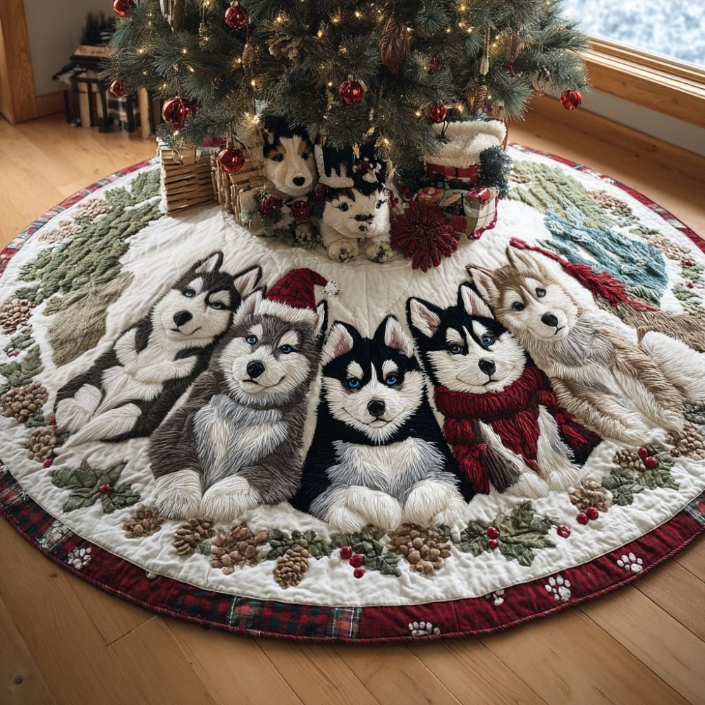 Snowflake Husky Joy Custom Tree Skirt — Playful Husky & Snowflake Motif, Soft Plush Backing & Tailored Sizes For Pet Lovers