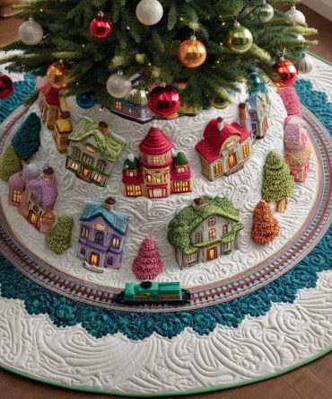 Snowflake Ridge Designer Tree Skirt — Handmade Winter Motif, Premium Materials & Custom Sizes For Festive Display