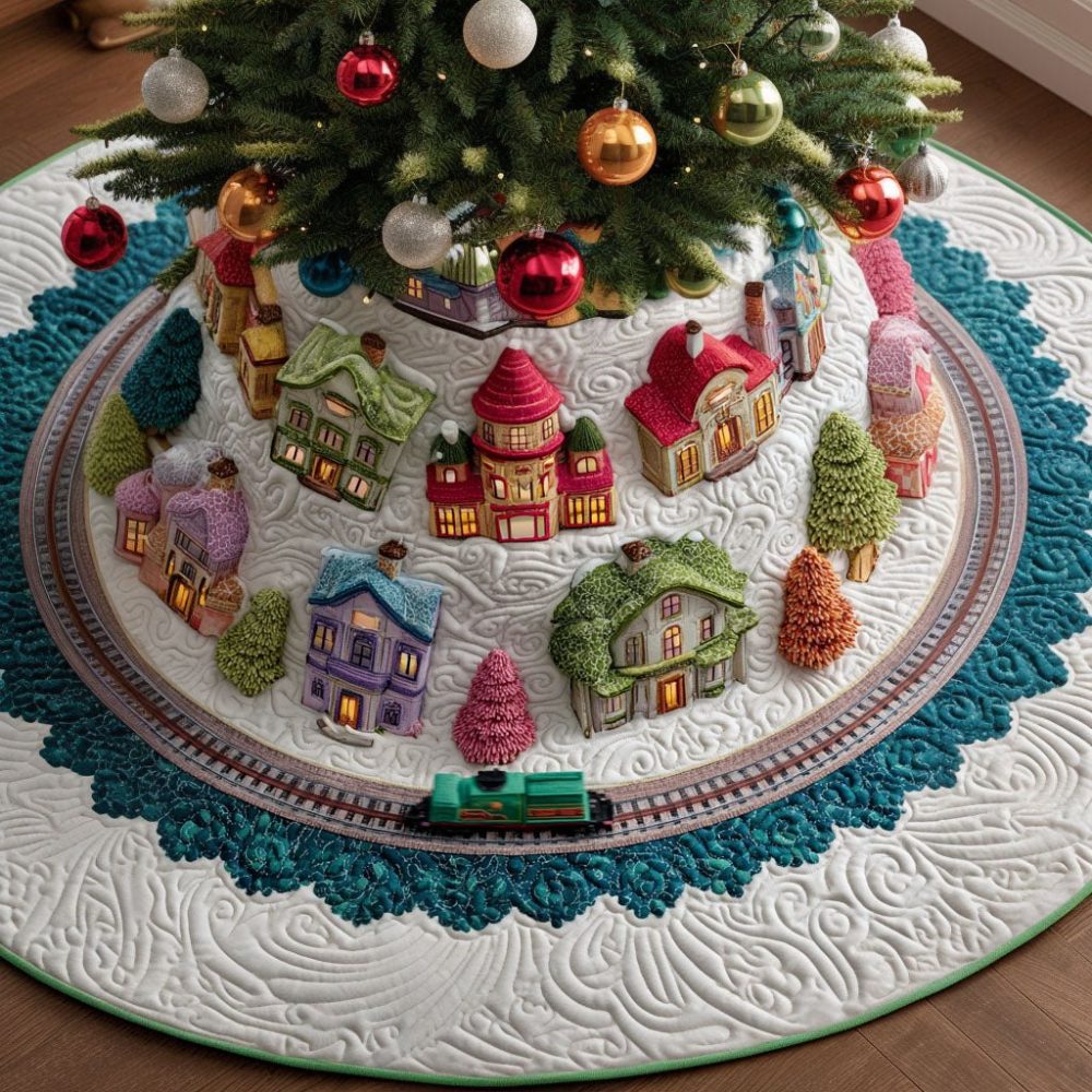 Snowflake Ridge Designer Tree Skirt — Handmade Winter Motif, Premium Materials & Custom Sizes For Festive Display