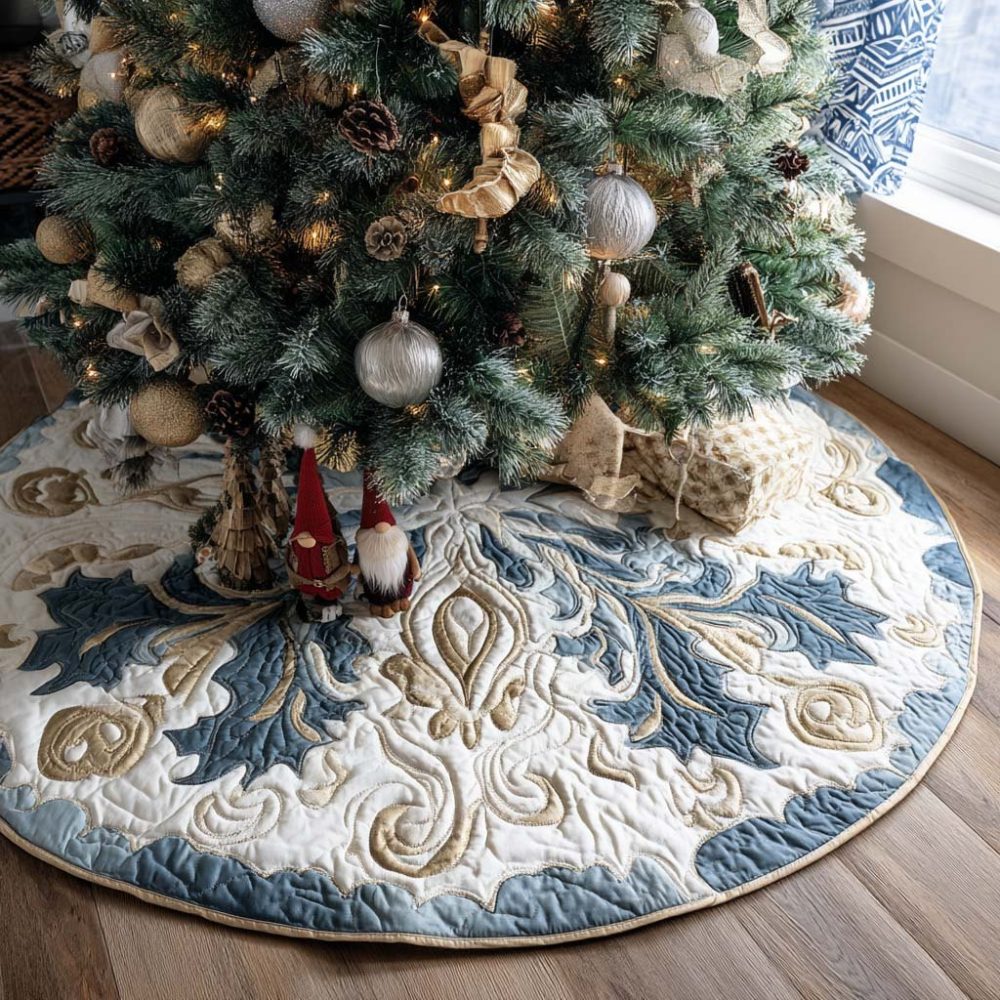 Snowflake Whisper Elegant Christmas Tree Skirt — Custom-Made Snowflake Design, Handmade Holiday Skirt In Several Sizes