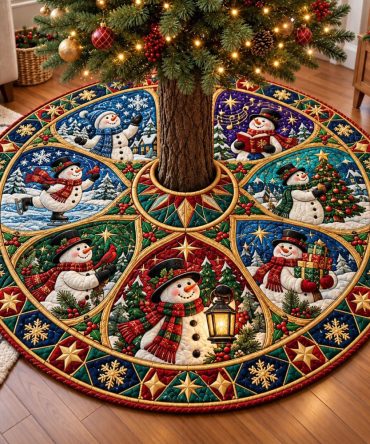 Custom Snowman Memory Holiday Tree Skirt — Handmade Personalized Christmas Tree Base Cover, Festive Indoor Décor, Made-To-Order